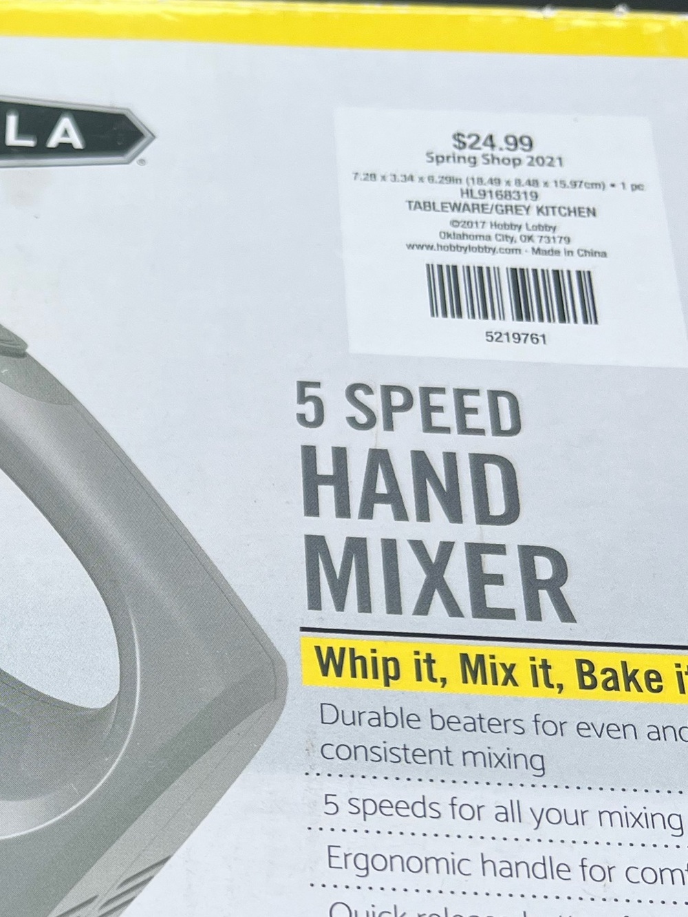 Bella 5-Speed New Hand Mixer in Gray with Stainless Beaters in Box